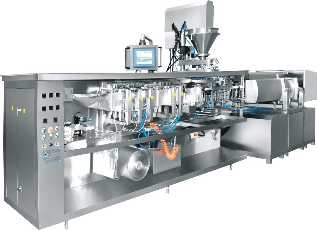 Vacuum Rotary Pouch Packing Machine , Rotary Packaging Machine For Stretch Film Food
